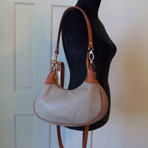 NWT Valentina Light Taupe Pebbled Leather Crescent Hobo Bag